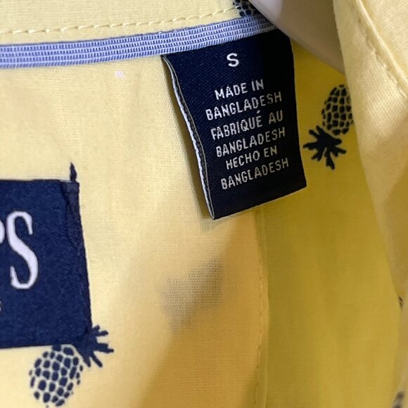 Chaps Men’s Pineapple Print Button Down Shirt Yellow Short Sleeve Small NWT - Picture 4 of 6